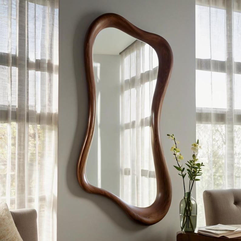Асиметричне горіхове дзеркало — Ручна робота, органічний дизайн - 10