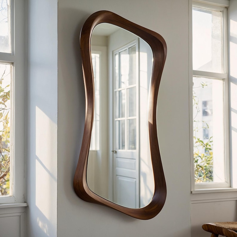 Асиметричне горіхове дзеркало — Ручна робота, органічний дизайн - 2