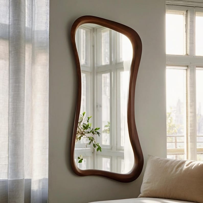 Асиметричне горіхове дзеркало — Ручна робота, органічний дизайн - 3