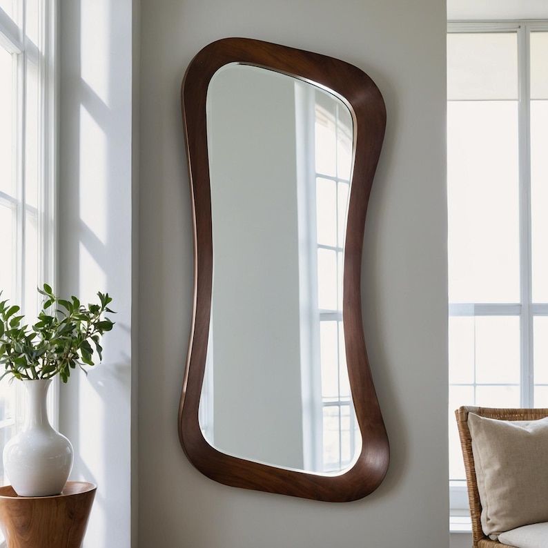 Асиметричне горіхове дзеркало — Ручна робота, органічний дизайн - 4