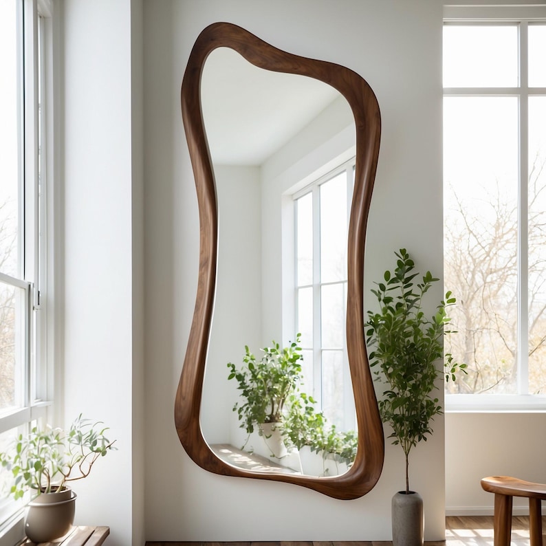 Асиметричне горіхове дзеркало — Ручна робота, органічний дизайн - 5