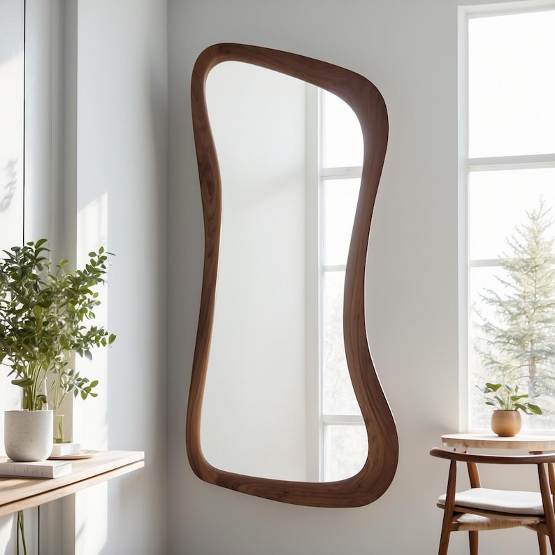 Асиметричне горіхове дзеркало — Ручна робота, органічний дизайн - 6
