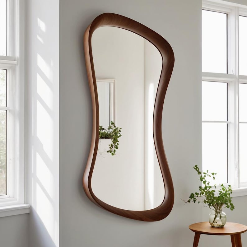 Асиметричне горіхове дзеркало — Ручна робота, органічний дизайн - 7