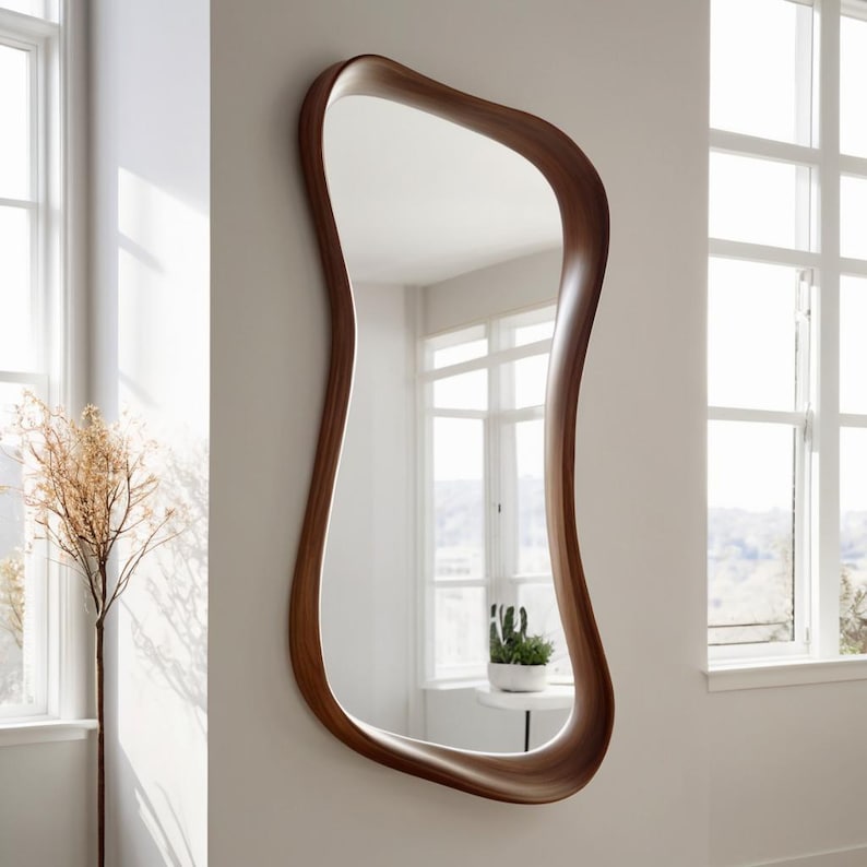 Асиметричне горіхове дзеркало — Ручна робота, органічний дизайн - 8