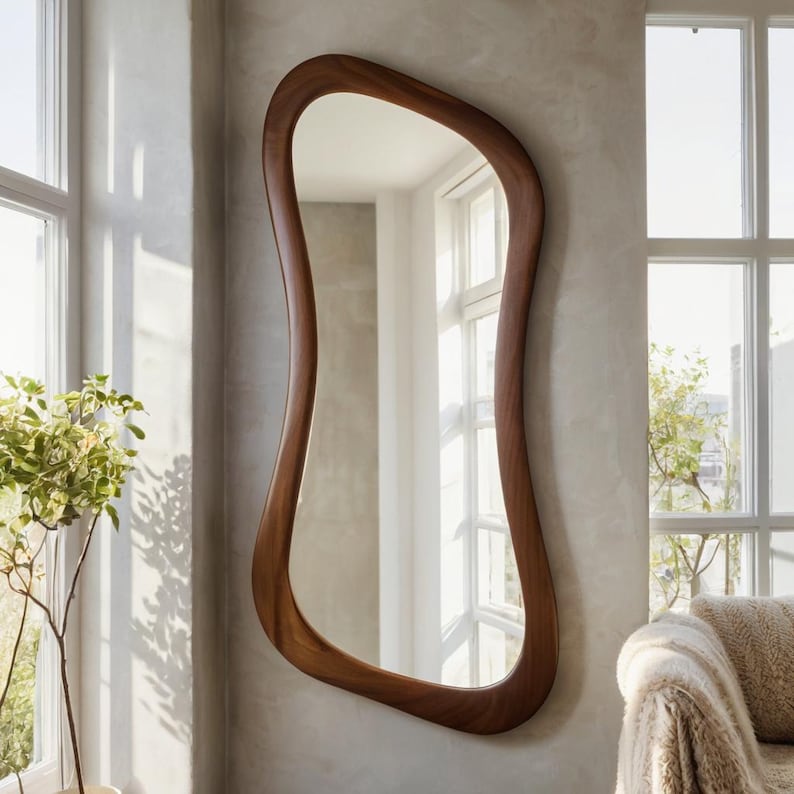 Асиметричне горіхове дзеркало — Ручна робота, органічний дизайн - 9