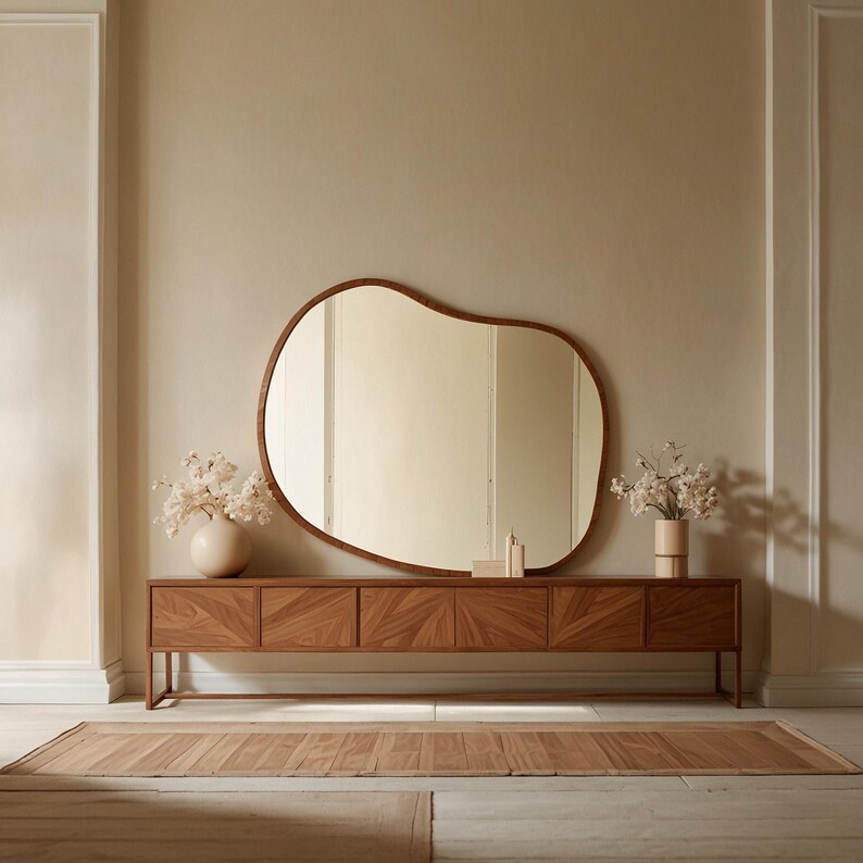 Espejo con Marco de Madera Asimétrico - Pared y Piso - 4