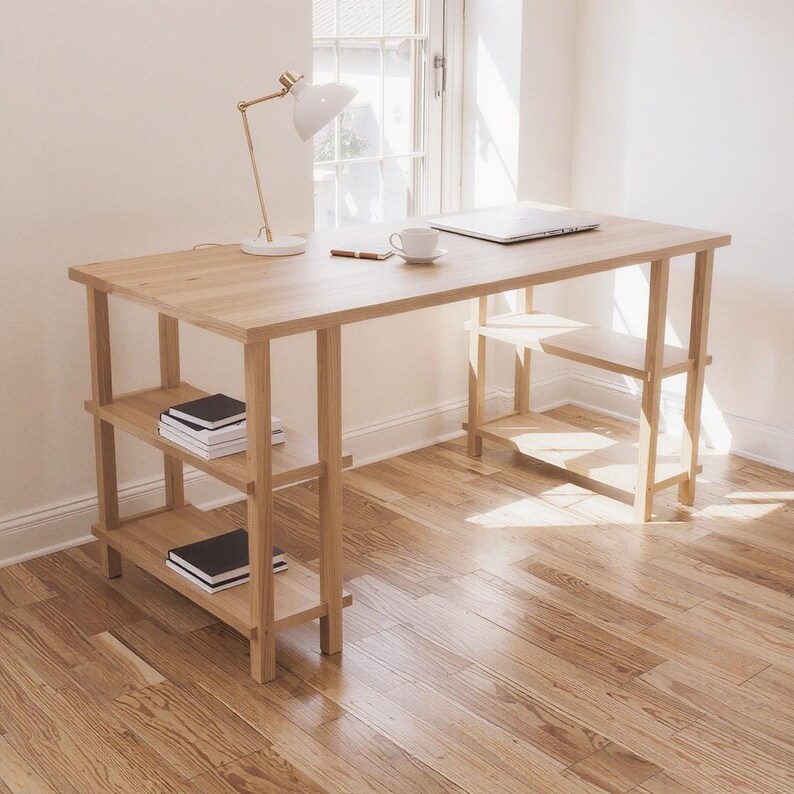 Сучасний письмовий стіл з бука - Натуральна дерев'яна робоча станція - 2