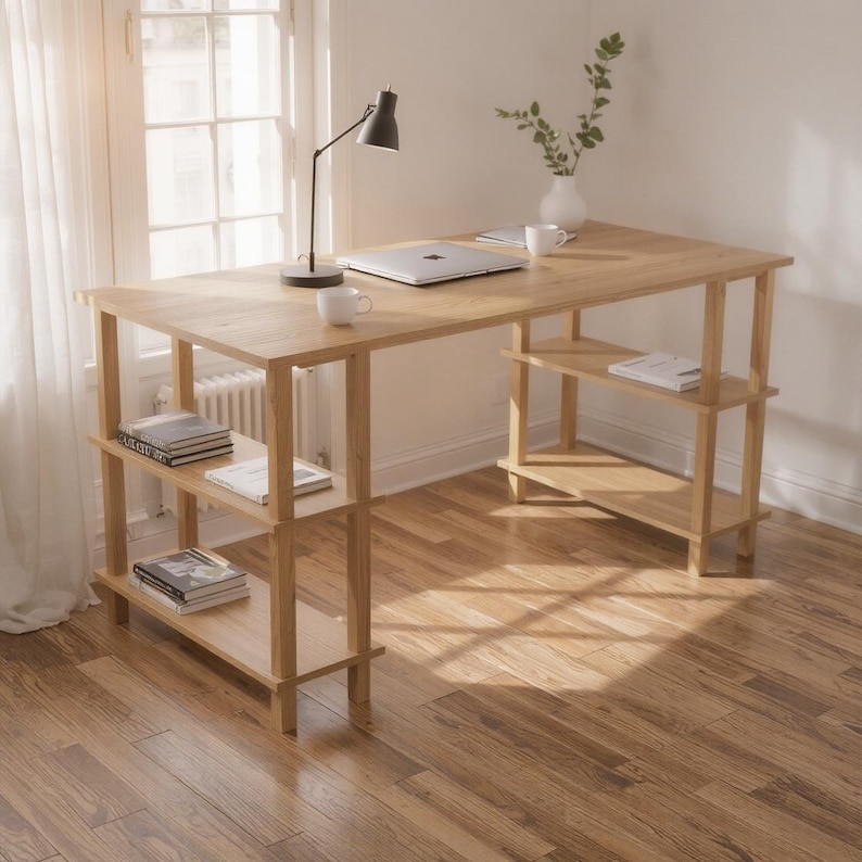 Сучасний письмовий стіл з бука - Натуральна дерев'яна робоча станція - 3