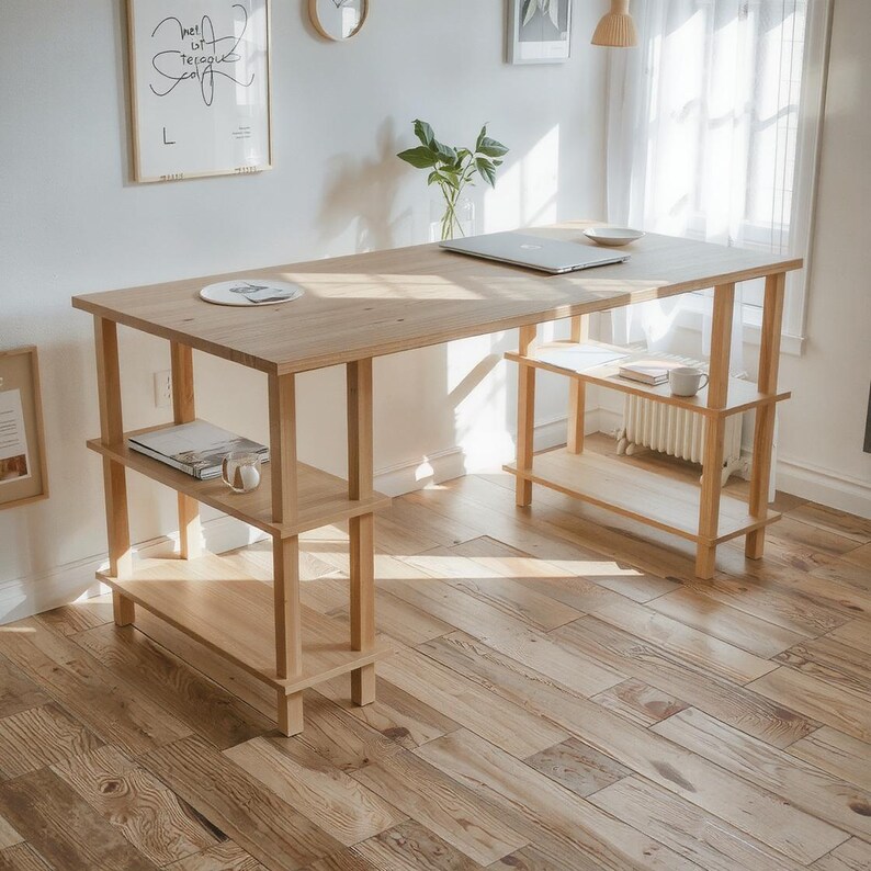 Сучасний письмовий стіл з бука - Натуральна дерев'яна робоча станція - 6