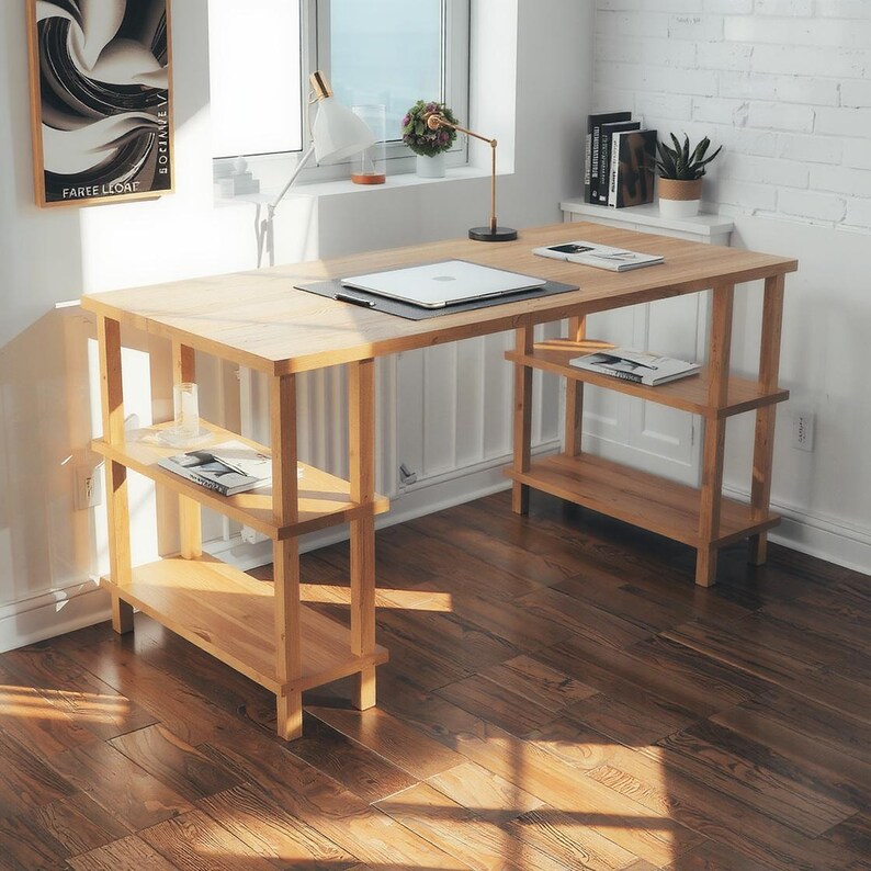 Сучасний письмовий стіл з бука - Натуральна дерев'яна робоча станція - 7