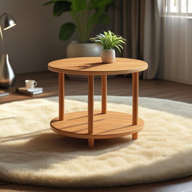 Okrugli bukov dvoslojni stočić za kafu - 3