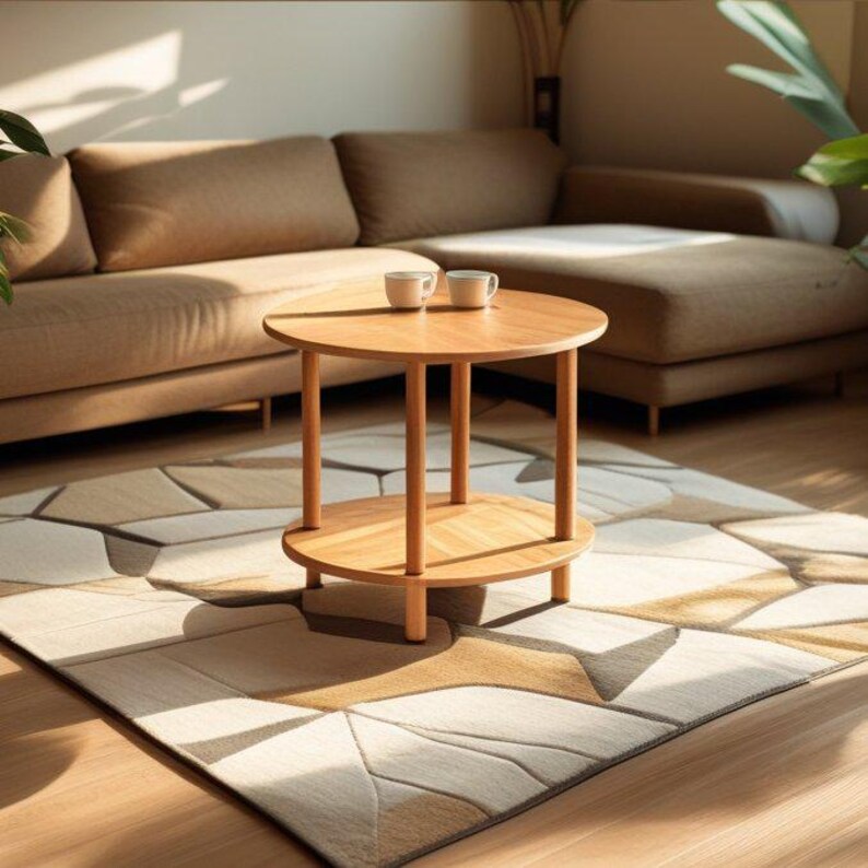 Okrugli bukov dvoslojni stočić za kafu - 5