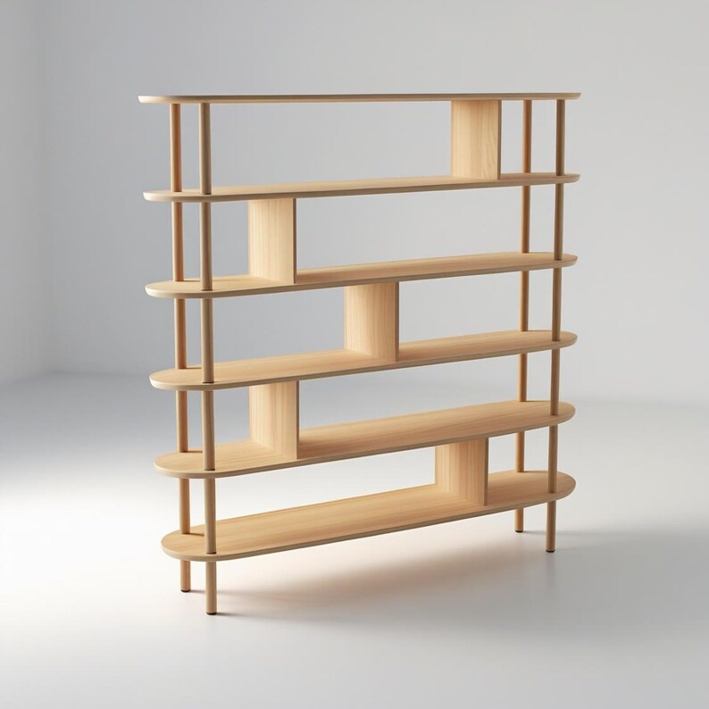 Дрвена Библиотека 5 Рафови - Минималистичко Складирање од Букa - 10