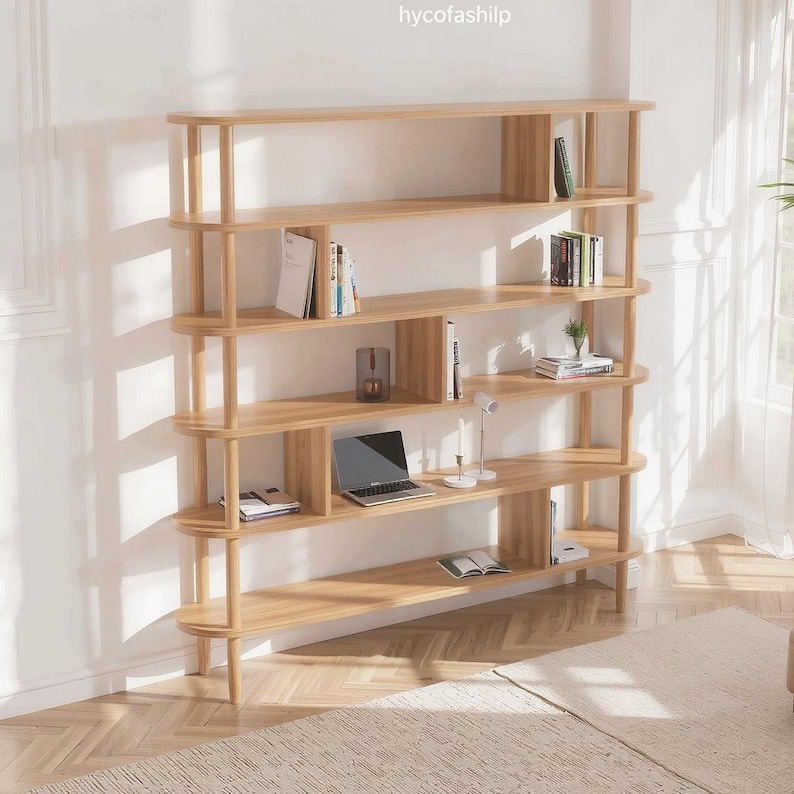 Дрвена Библиотека 5 Рафови - Минималистичко Складирање од Букa - 5