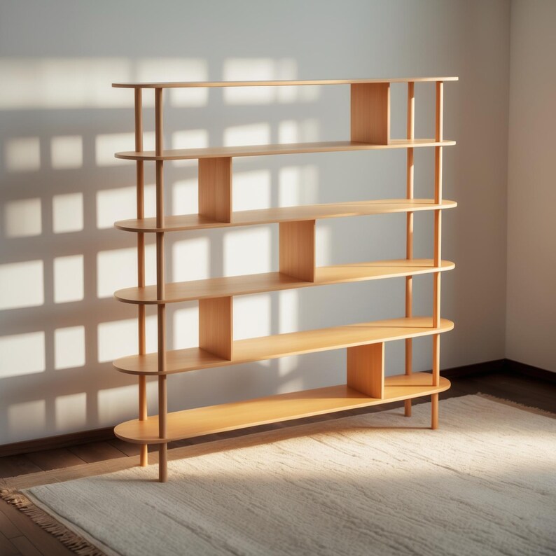 Дрвена Библиотека 5 Рафови - Минималистичко Складирање од Букa - 9